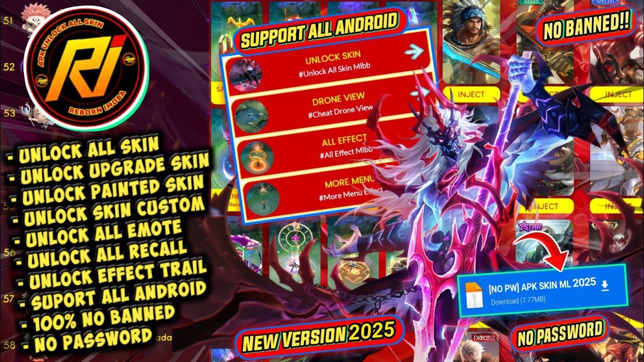 APK Skin ML 2025 Terbaru — Unlock Semua Skin, Efek, Recall, dan Emote Mediafire  Tanpa Password!